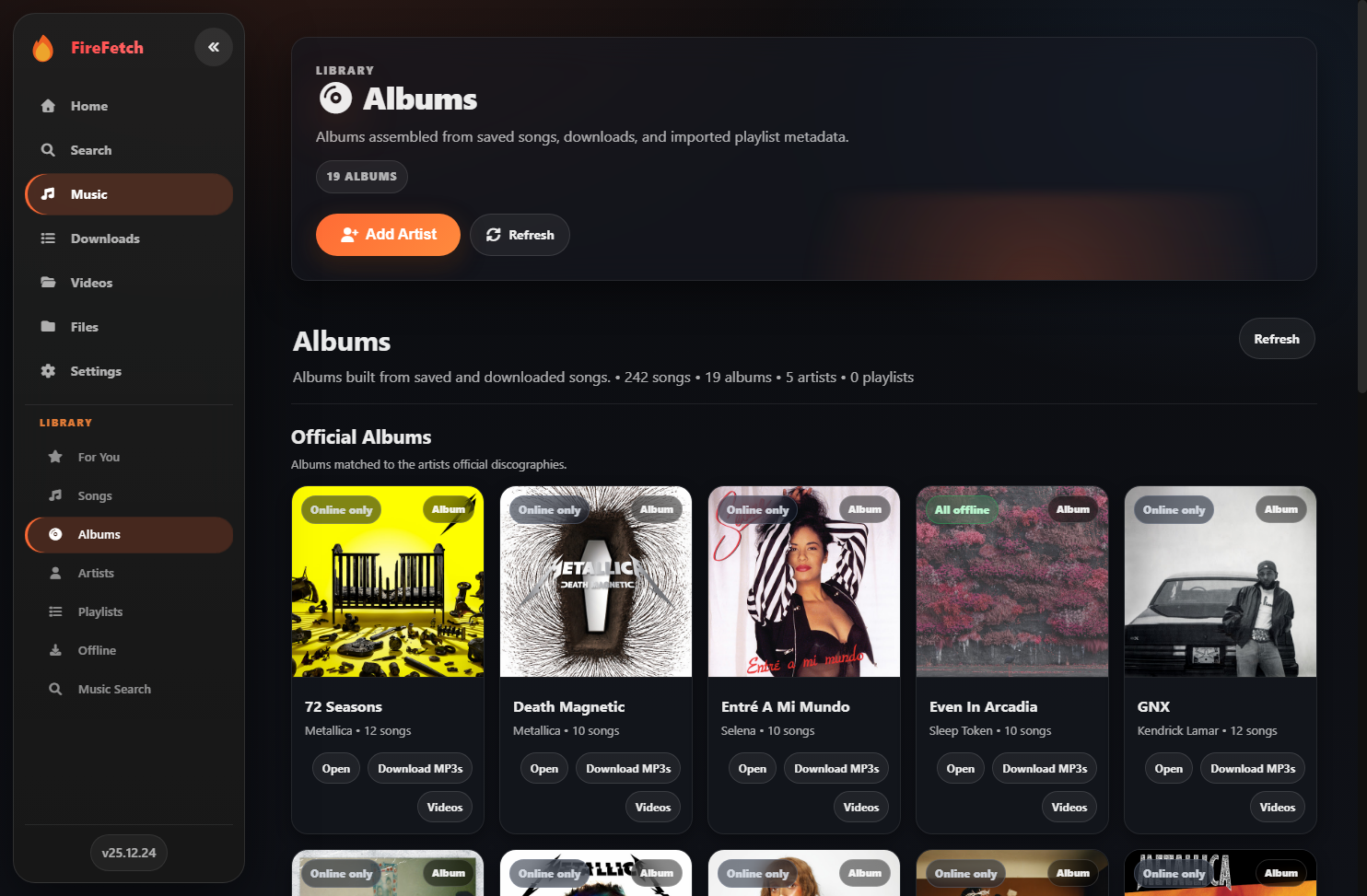 FireFetch albums page