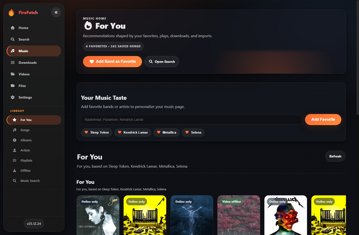 FireFetch Music For You page