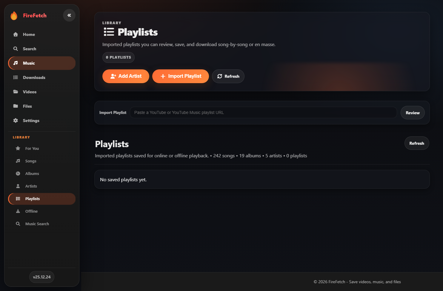 FireFetch playlists page