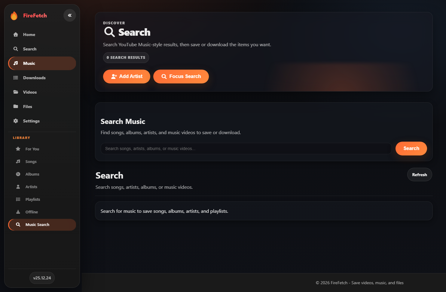 FireFetch music search page